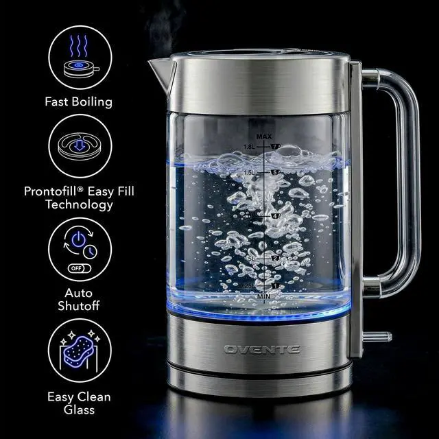 Alt view image 4 of 7 - 1.8L Glass Electric Kettle Water Boiler, Silver KG911S
