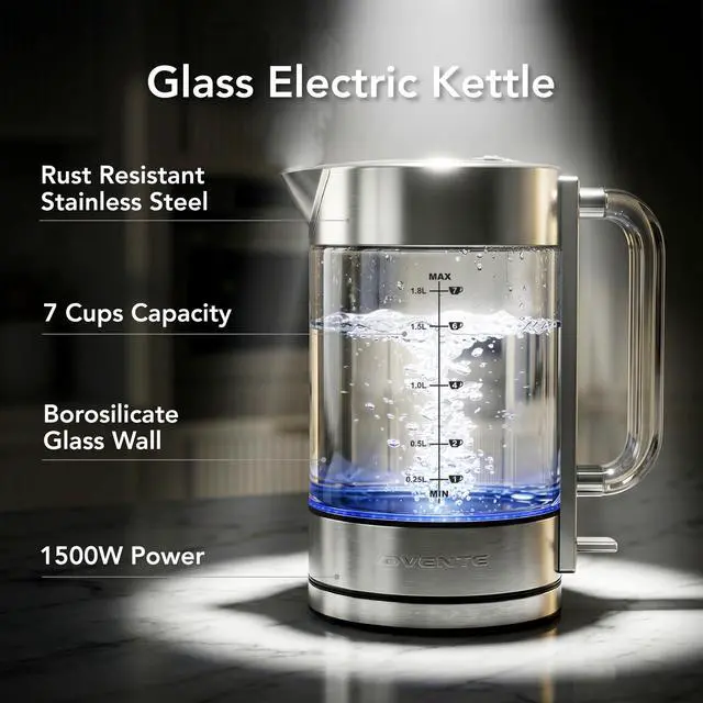 Alt view image 2 of 7 - 1.8L Glass Electric Kettle Water Boiler, Silver KG911S