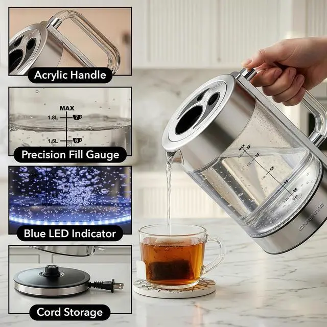 Alt view image 5 of 7 - 1.8L Glass Electric Kettle Water Boiler, Silver KG911S