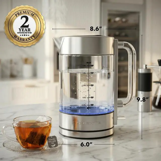 Alt view image 6 of 7 - 1.8L Glass Electric Kettle Water Boiler, Silver KG911S