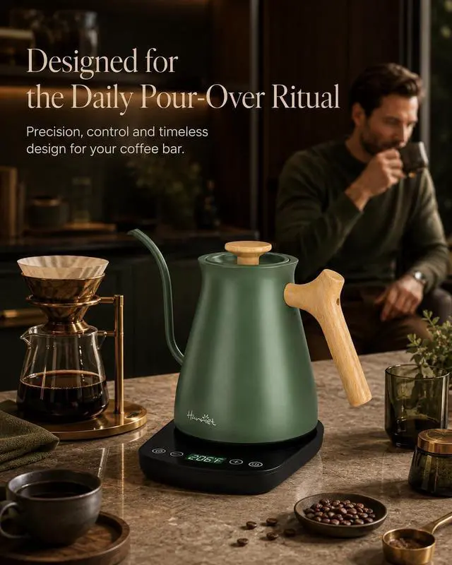 Alt view image 4 of 7 - Gooseneck Electric Kettle, 1°F Control, Brew Time, 0.8L