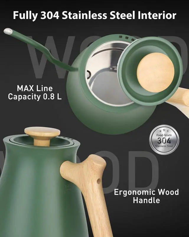 Alt view image 3 of 7 - Gooseneck Electric Kettle, 1°F Control, Brew Time, 0.8L