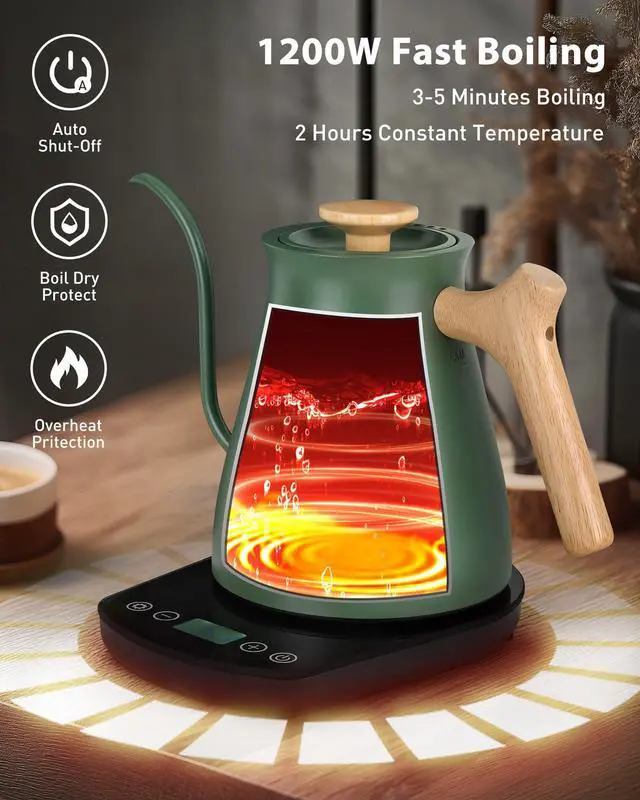 Alt view image 5 of 7 - Gooseneck Electric Kettle, 1°F Control, Brew Time, 0.8L