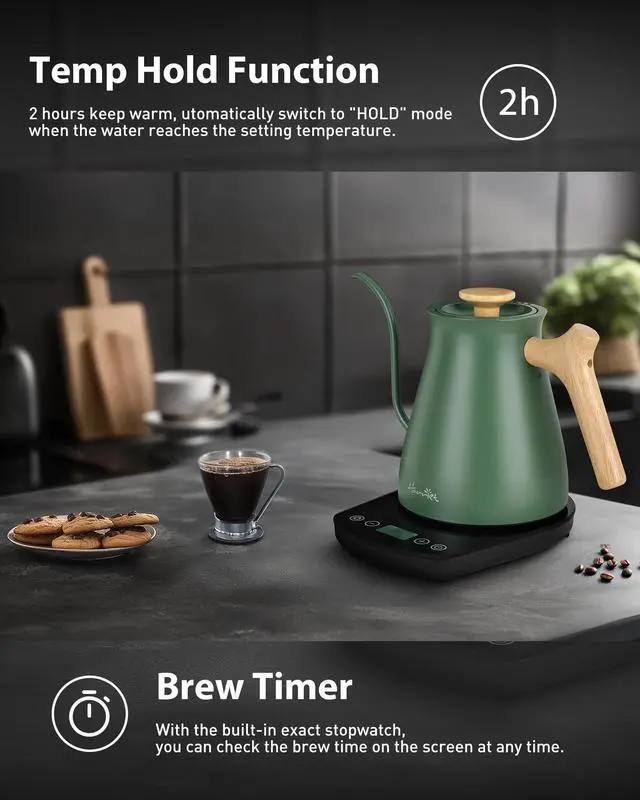 Alt view image 6 of 7 - Gooseneck Electric Kettle, 1°F Control, Brew Time, 0.8L
