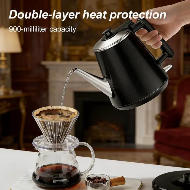 Alt view image 3 of 7 - Small Gooseneck Electric Kettle 0.9L, 1000W 304 Stainless Steel