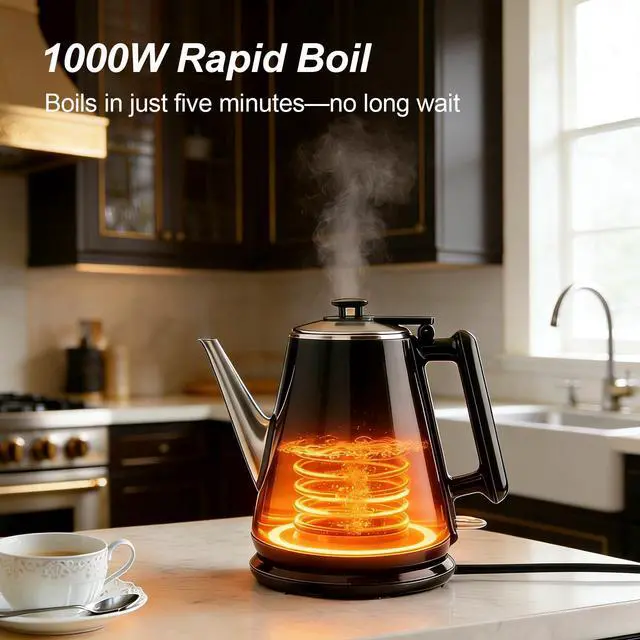 Alt view image 5 of 7 - Small Gooseneck Electric Kettle 0.9L, 1000W 304 Stainless Steel