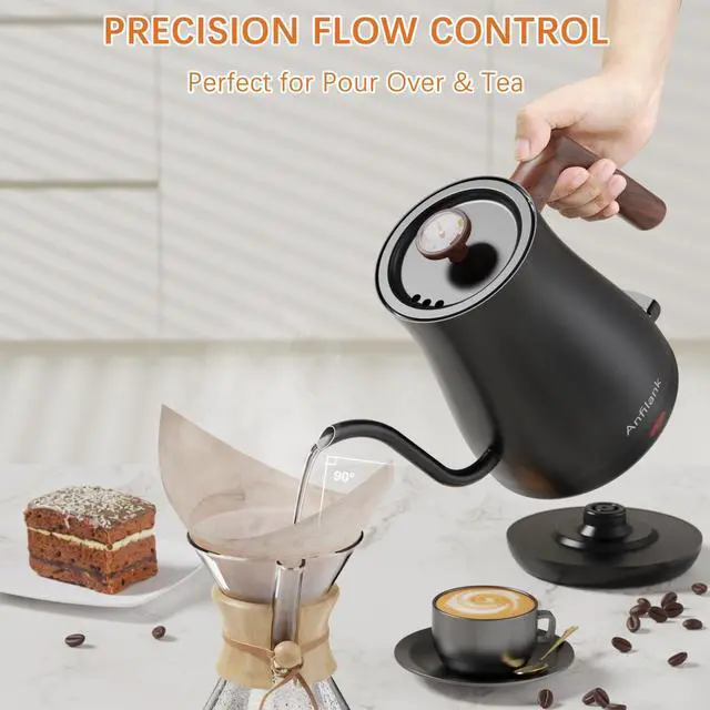 Alt view image 3 of 7 - Gooseneck Electric Kettle with Thermometer, 0.8L Small Electric Tea Kettle, 1200W Fast Heat, Precision Pour for Coffee & Tea, Auto Shut Off & Dry Boil Protection, Stainless Steel