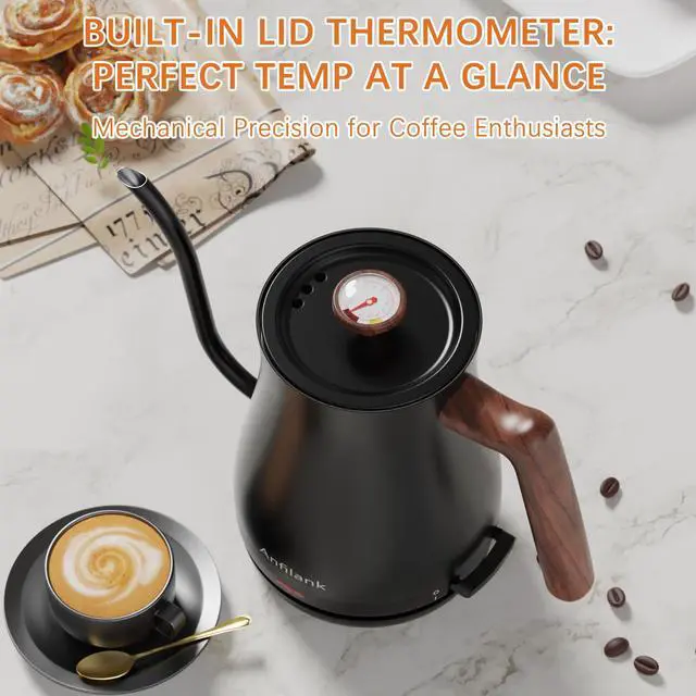 Alt view image 4 of 7 - Gooseneck Electric Kettle with Thermometer, 0.8L Small Electric Tea Kettle, 1200W Fast Heat, Precision Pour for Coffee & Tea, Auto Shut Off & Dry Boil Protection, Stainless Steel