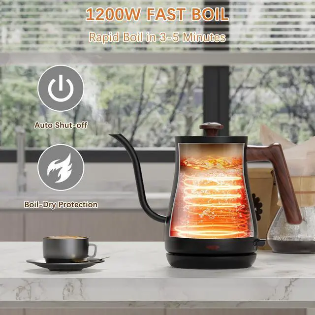 Alt view image 5 of 7 - Gooseneck Electric Kettle with Thermometer, 0.8L Small Electric Tea Kettle, 1200W Fast Heat, Precision Pour for Coffee & Tea, Auto Shut Off & Dry Boil Protection, Stainless Steel