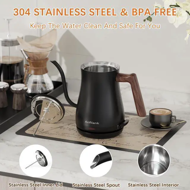 Alt view image 6 of 7 - Gooseneck Electric Kettle with Thermometer, 0.8L Small Electric Tea Kettle, 1200W Fast Heat, Precision Pour for Coffee & Tea, Auto Shut Off & Dry Boil Protection, Stainless Steel