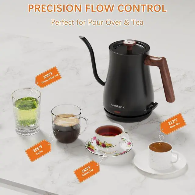 Alt view image 7 of 7 - Gooseneck Electric Kettle with Thermometer, 0.8L Small Electric Tea Kettle, 1200W Fast Heat, Precision Pour for Coffee & Tea, Auto Shut Off & Dry Boil Protection, Stainless Steel