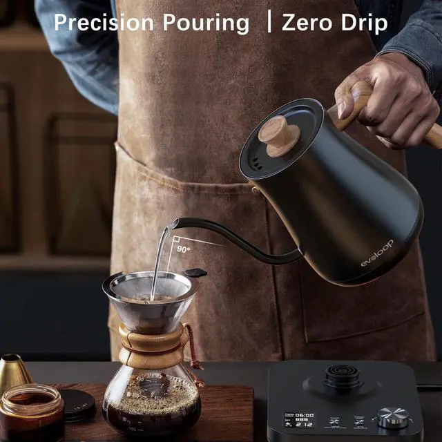Alt view image 2 of 7 - Gooseneck Electric Kettle, Electric tea Kettles, ±1 Temperature Control for Pour-Over Coffee & Tea Brewing, Stainless Steel Inner, Quick Heating, Boil Hot Water, 1200W/0.8L (Black Wooden)