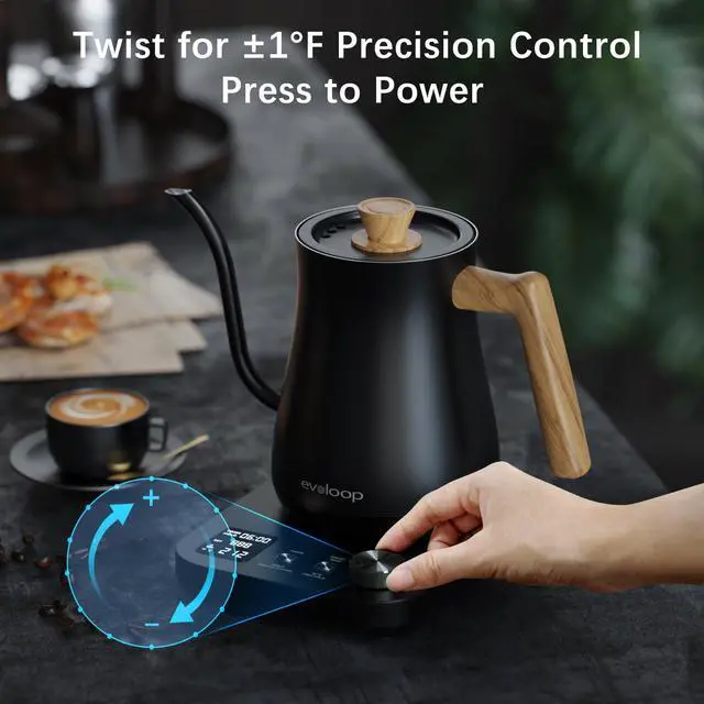 Alt view image 3 of 7 - Gooseneck Electric Kettle, Electric tea Kettles, ±1 Temperature Control for Pour-Over Coffee & Tea Brewing, Stainless Steel Inner, Quick Heating, Boil Hot Water, 1200W/0.8L (Black Wooden)