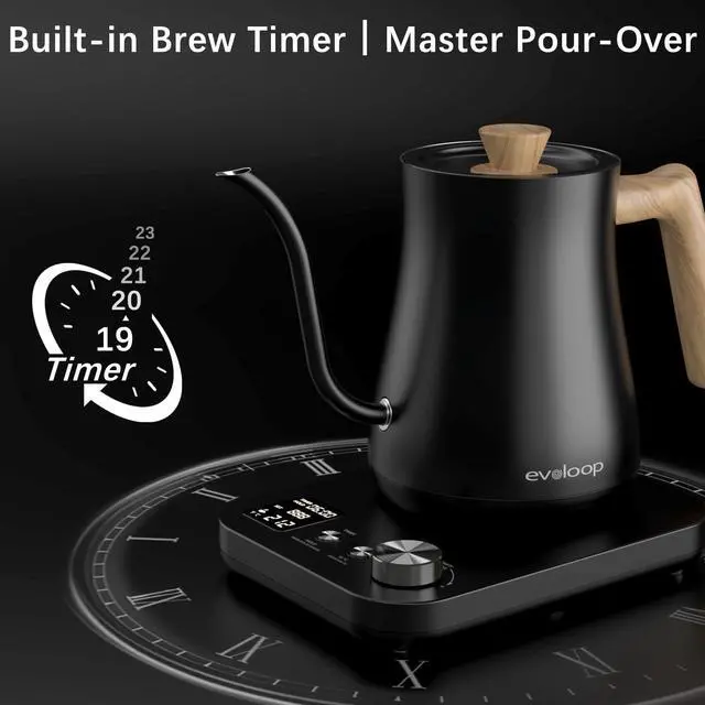Alt view image 5 of 7 - Gooseneck Electric Kettle, Electric tea Kettles, ±1 Temperature Control for Pour-Over Coffee & Tea Brewing, Stainless Steel Inner, Quick Heating, Boil Hot Water, 1200W/0.8L (Black Wooden)