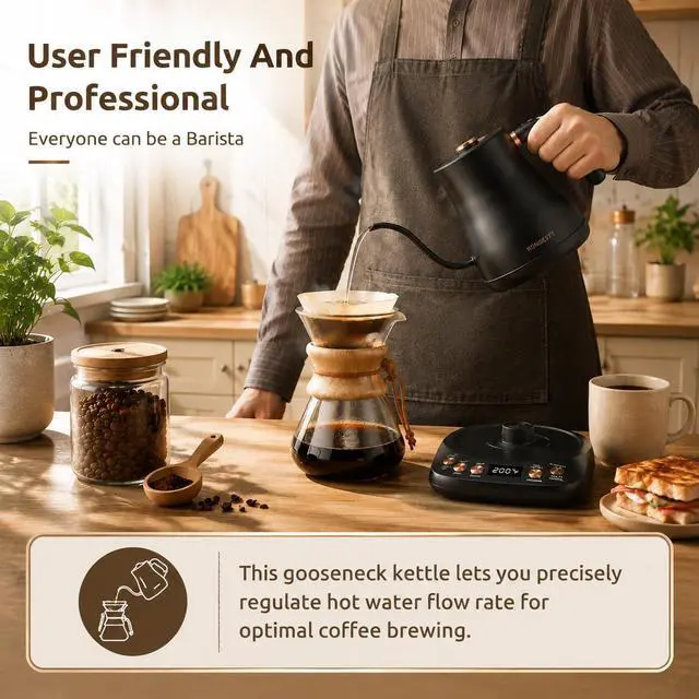 Alt view image 3 of 6 - 1L Electric Gooseneck Kettle with 6 Temperature Control Preset & Keep-warm
