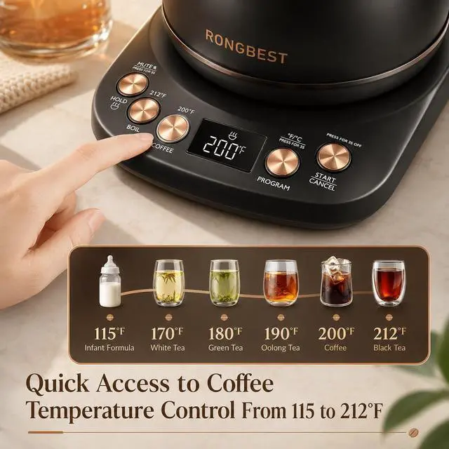Alt view image 4 of 6 - 1L Electric Gooseneck Kettle with 6 Temperature Control Preset & Keep-warm