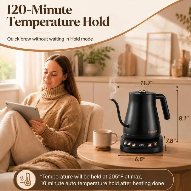 Alt view image 5 of 6 - 1L Electric Gooseneck Kettle with 6 Temperature Control Preset & Keep-warm