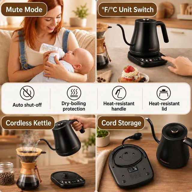 Alt view image 6 of 6 - 1L Electric Gooseneck Kettle with 6 Temperature Control Preset & Keep-warm