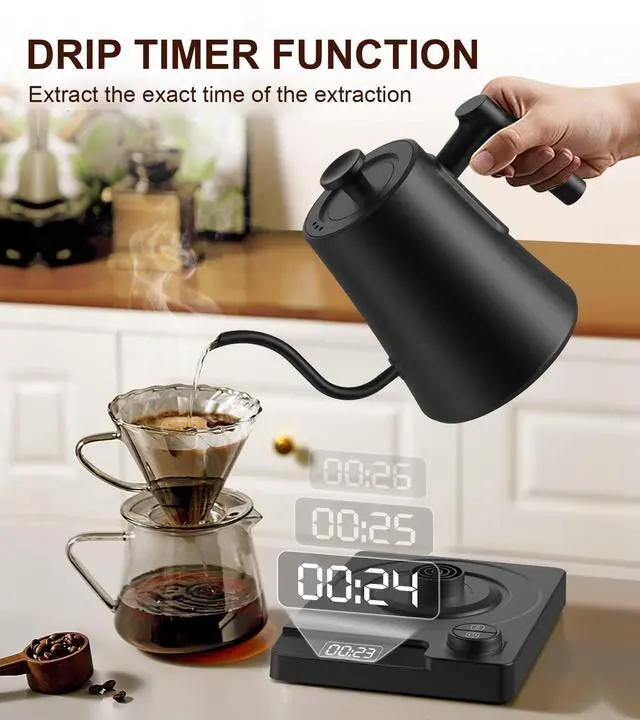 Alt view image 2 of 6 - Gooseneck Electric Kettle, ±1°F Temperature Control, Up to 24H Keep Warm, 1.0L 1200W Fast Heating, 304 Stainless Steel Interior, Built-in Brew Timer, Pour Over Kettle for Coffee and Tea