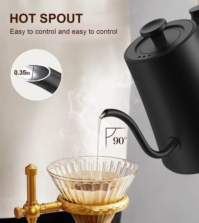 Alt view image 5 of 6 - Gooseneck Electric Kettle, ±1°F Temperature Control, Up to 24H Keep Warm, 1.0L 1200W Fast Heating, 304 Stainless Steel Interior, Built-in Brew Timer, Pour Over Kettle for Coffee and Tea