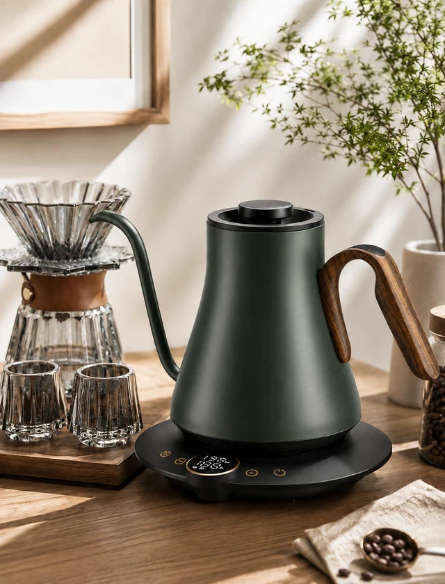 Alt view image 2 of 7 - Gooseneck Electric Kettle, ±1°F Precise Temperature Control, 1500W Fast Heating, Pour Over Coffee & Tea Kettle with Brew Timer & Keep Warm, Stainless Steel, 0.9L (Delacroix Green)