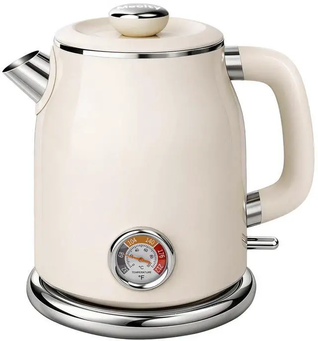 Main image of Retro Electric Kettle 1.7L, Stainless Steel Interior, Food-Grade Silicone Water Contact, Double Wall Cool Touch, 1500W Fast Boil, Thermometer (°F/°C), Wide Opening, Cream
