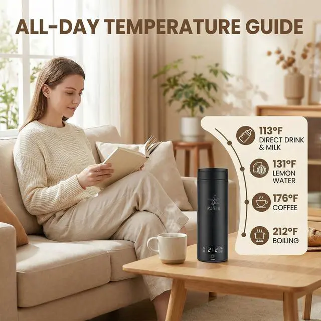 Alt view image 5 of 7 - Portable Electric Kettle 120V, Travel Tea Kettle, 316 Stainless Steel Premium Liner, 4-speed Temperature Adjustment with Auto Shut-off and Boil-Off Protection black