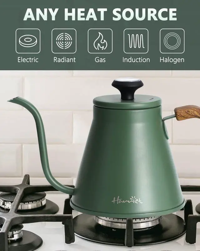 Alt view image 4 of 7 - Gooseneck Kettle with Thermometer for Pour Over Coffee and Tea, 37 fl oz, Stainless Steel, Durable 3-Layer Base, Ideal Spout for Precision Pouring, Compatible with all Stove Tops, Green