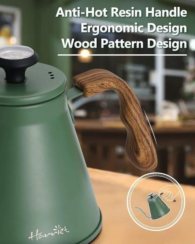 Alt view image 7 of 7 - Gooseneck Kettle with Thermometer for Pour Over Coffee and Tea, 37 fl oz, Stainless Steel, Durable 3-Layer Base, Ideal Spout for Precision Pouring, Compatible with all Stove Tops, Green