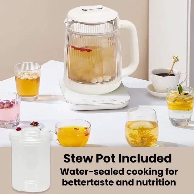 Alt view image 2 of 7 - Double-Layer Electric Kettle1.5L with Stew Pot,Glass Health Pot, 9-in-1 Glass Tea Maker, Programmable Touch Panel, Stainless Steel Base for Soup, Porridge, Herbal Tea