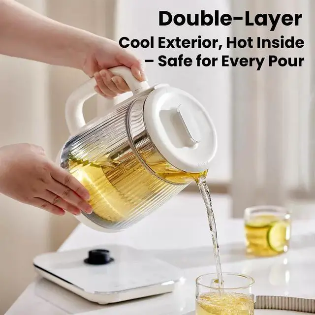 Alt view image 3 of 7 - Double-Layer Electric Kettle1.5L with Stew Pot,Glass Health Pot, 9-in-1 Glass Tea Maker, Programmable Touch Panel, Stainless Steel Base for Soup, Porridge, Herbal Tea