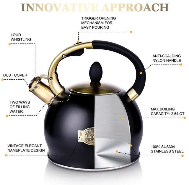 Alt view image 2 of 7 - Whistling Tea Kettle, 2.7QT Food-Grade Steel Teapot, BLACK