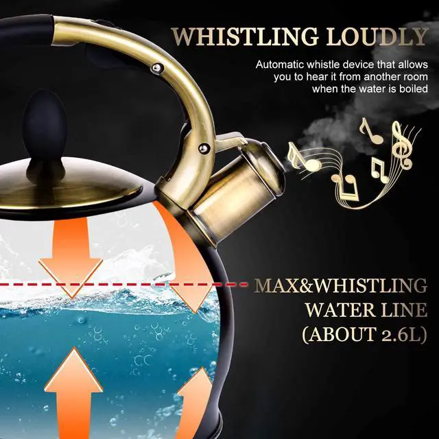 Alt view image 3 of 7 - Whistling Tea Kettle, 2.7QT Food-Grade Steel Teapot, BLACK