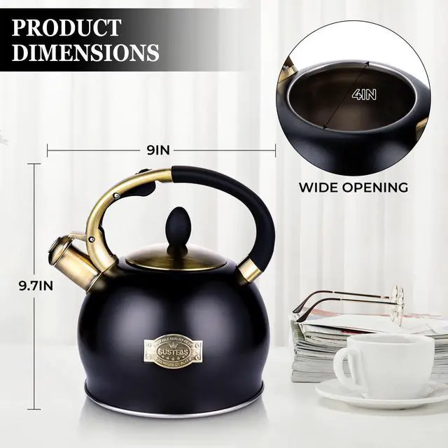 Alt view image 6 of 7 - Whistling Tea Kettle, 2.7QT Food-Grade Steel Teapot, BLACK