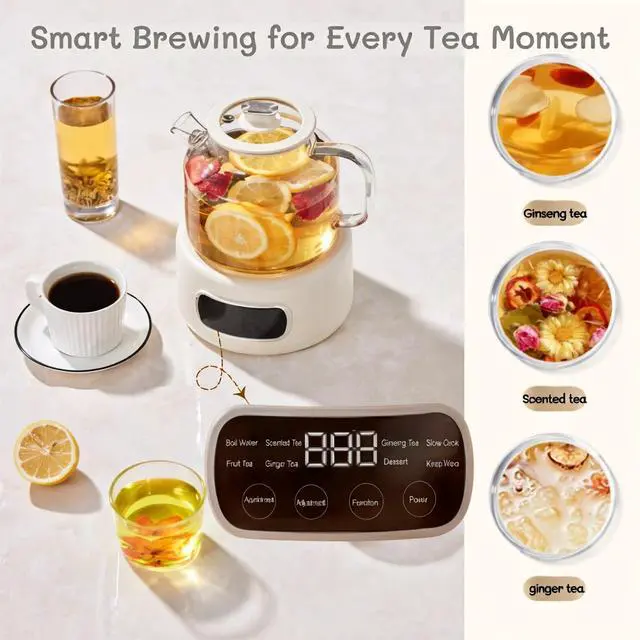 Alt view image 2 of 7 - Lemuugo 1.2L Glass Tea Kettle with Infuser, Temp Control, 24H Timer