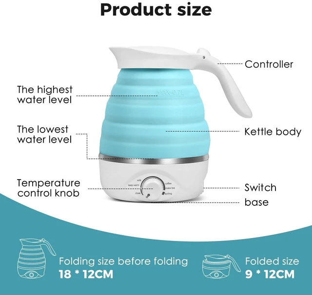 Alt view image 2 of 7 - Travel Foldable Electric Kettle - 110V 700ml Collapsible Kettle Blue