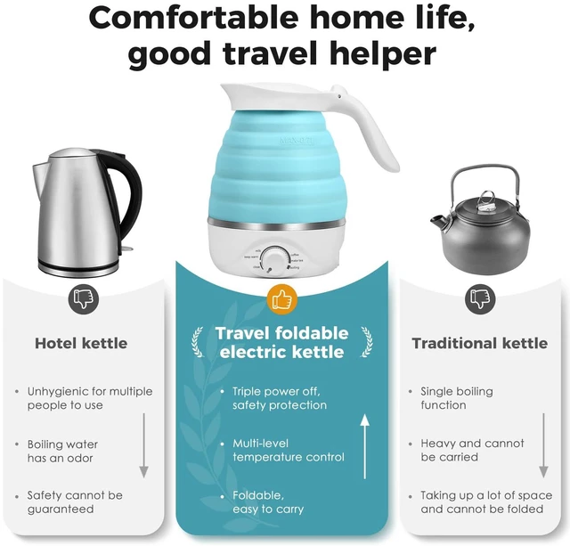 Alt view image 6 of 7 - Travel Foldable Electric Kettle - 110V 700ml Collapsible Kettle Blue