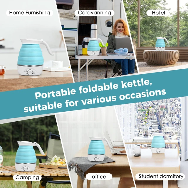 Alt view image 7 of 7 - Travel Foldable Electric Kettle - 110V 700ml Collapsible Kettle Blue