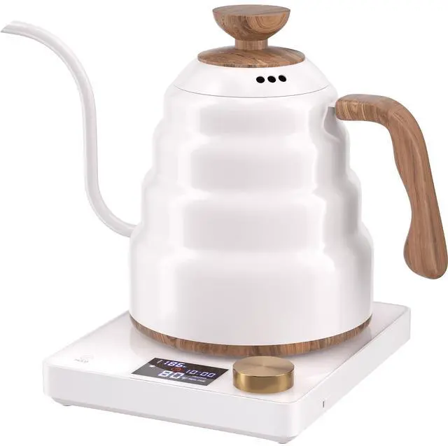 Main image of Electric Gooseneck Kettle, 30oz/0.9L Intelligent Temperature Control, Quick Heating, 304 Stainless Steel for Pour Over Coffee, Brew Tea, Boil Hot Water, 1000W White