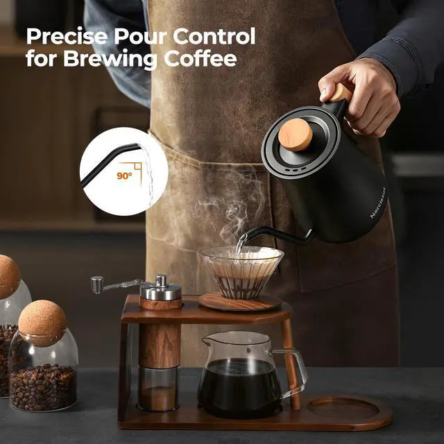 Alt view image 2 of 7 - P901 Gooseneck Electric Kettle with ±1 Temperature Control Function, 0.9 Liters, 1200 Watt Rapid Boiling in 5 Mins, Max 6 Hours Keeping Warm, 304 Stainless Steel Interior, BPA Free, Black