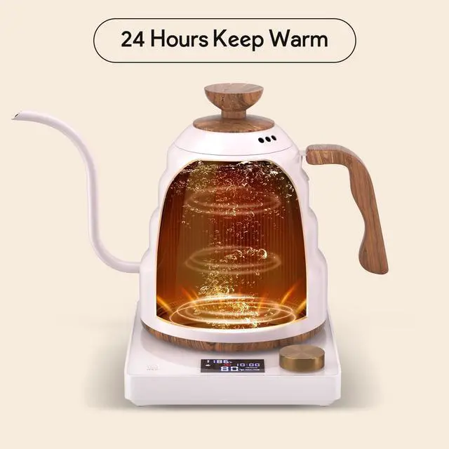 Alt view image 3 of 7 - Electric Gooseneck Kettle, 30oz/0.9L Intelligent Temperature Control, Quick Heating, 304 Stainless Steel for Pour Over Coffee, Brew Tea, Boil Hot Water, 1000W White