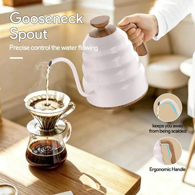 Alt view image 5 of 7 - Electric Gooseneck Kettle, 30oz/0.9L Intelligent Temperature Control, Quick Heating, 304 Stainless Steel for Pour Over Coffee, Brew Tea, Boil Hot Water, 1000W White