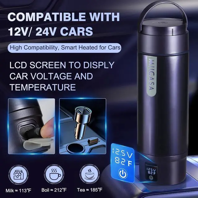 Alt view image 3 of 7 - Vacuum Insulated Car Electric Kettle,Stainless Steel Tumbler Car Water Heater,12V/24V Water Boiler with 6 Temperature and Auto Shut-Off Boil Dry