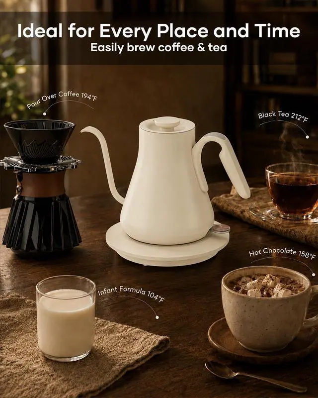 Alt view image 5 of 7 - Gooseneck Electric Kettle 0.8L, Fast Boil Pour Over Coffee, Tea