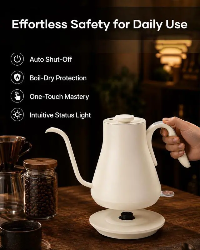 Alt view image 6 of 7 - Gooseneck Electric Kettle 0.8L, Fast Boil Pour Over Coffee, Tea