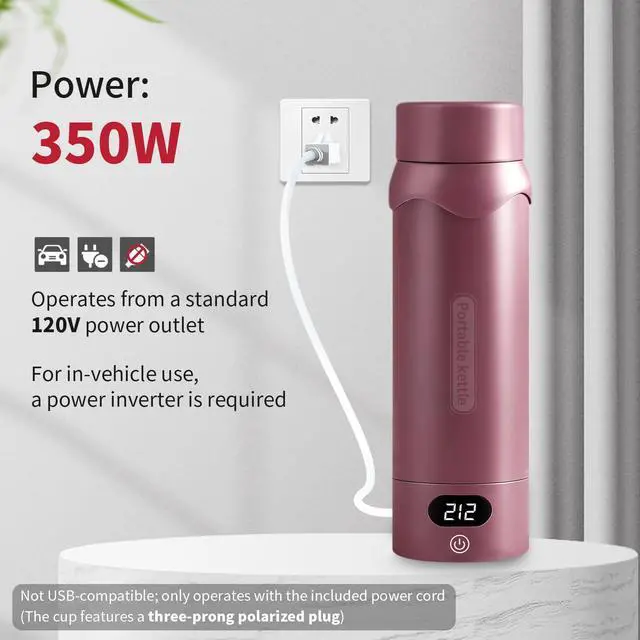 Alt view image 2 of 7 - Travel Electric KettleInsulated Water Bottle with 4 Temp, Black Cherry