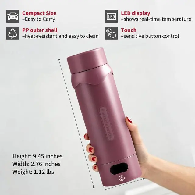 Alt view image 6 of 7 - Travel Electric KettleInsulated Water Bottle with 4 Temp, Black Cherry