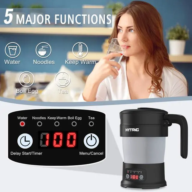 Alt view image 2 of 7 - Travel Electric Kettle, 700ML Collapsible Hot Water Kettle, Black