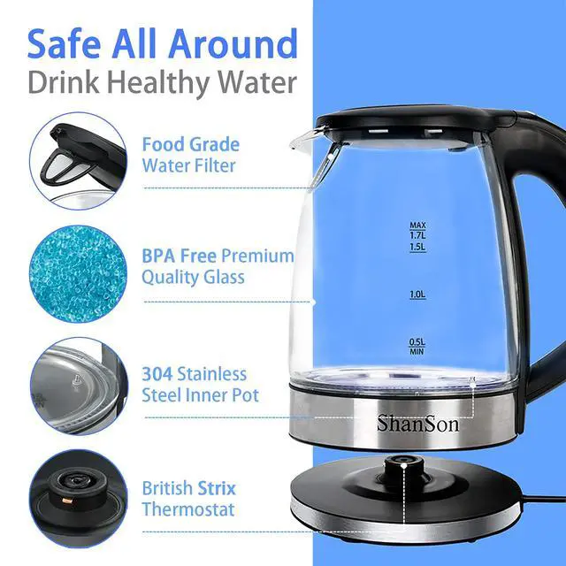 Alt view image 3 of 6 - 1.7L Electric Glass Kettle 1500W Temperature Control Fast Water Boiler BPA Free Auto Shut-off Protection Electric Teapot with Led Touch Screen and Two-year Quality Guarantee