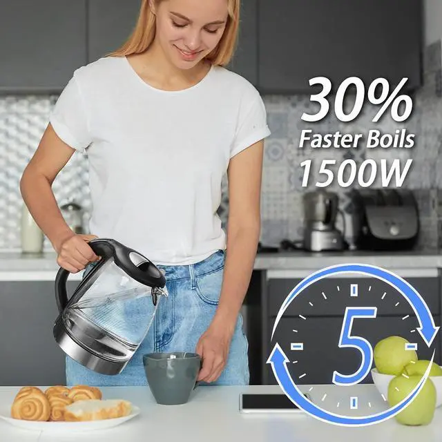 Alt view image 5 of 6 - 1.7L Electric Glass Kettle 1500W Temperature Control Fast Water Boiler BPA Free Auto Shut-off Protection Electric Teapot with Led Touch Screen and Two-year Quality Guarantee